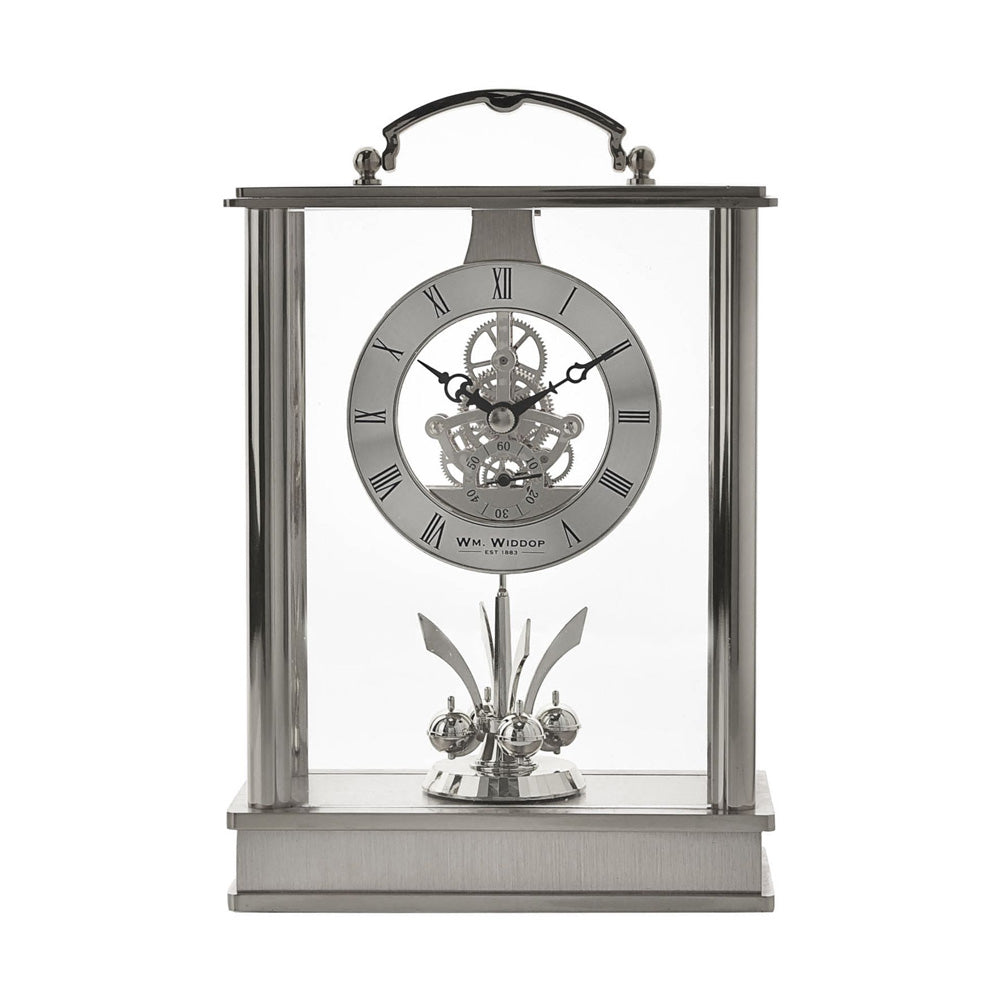 Wm.Widdop Brushed Aluminium Brass Mantel Clock 19cm
