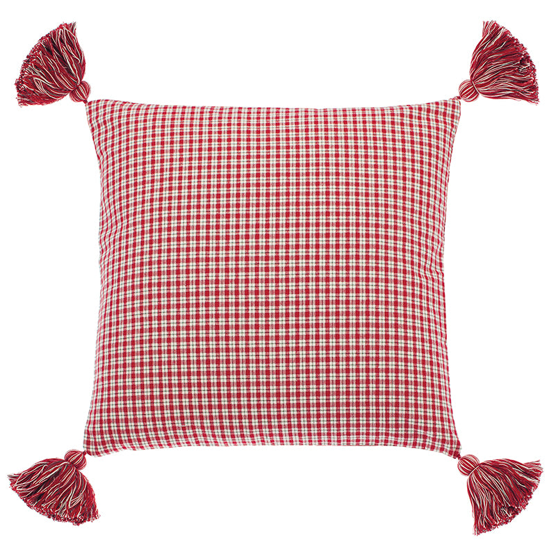 Bell Check Tassel Cushion Feather Fill 40x40cm - Ian's Interiors