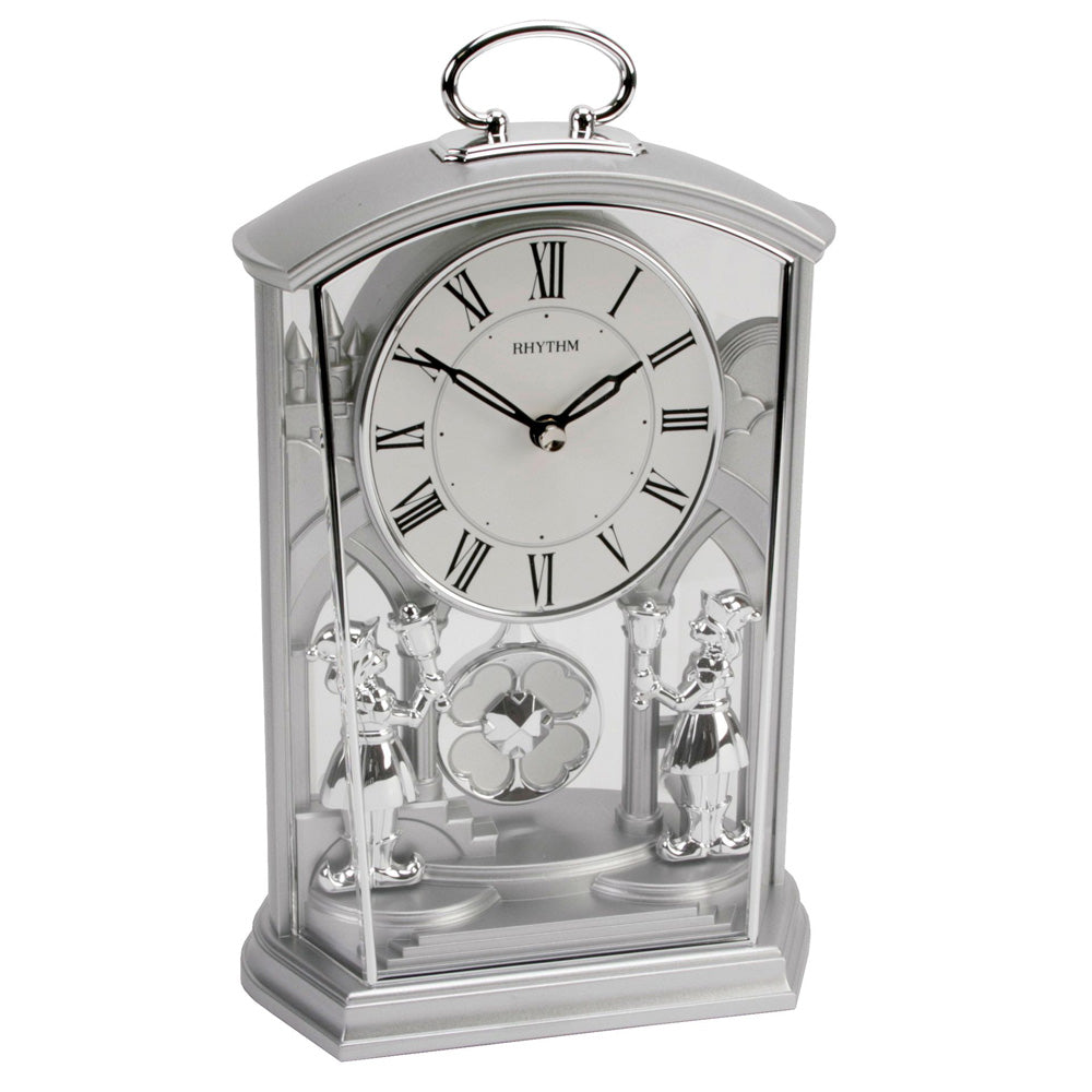 Rhythm Mantel Clock See Through Silver Handle