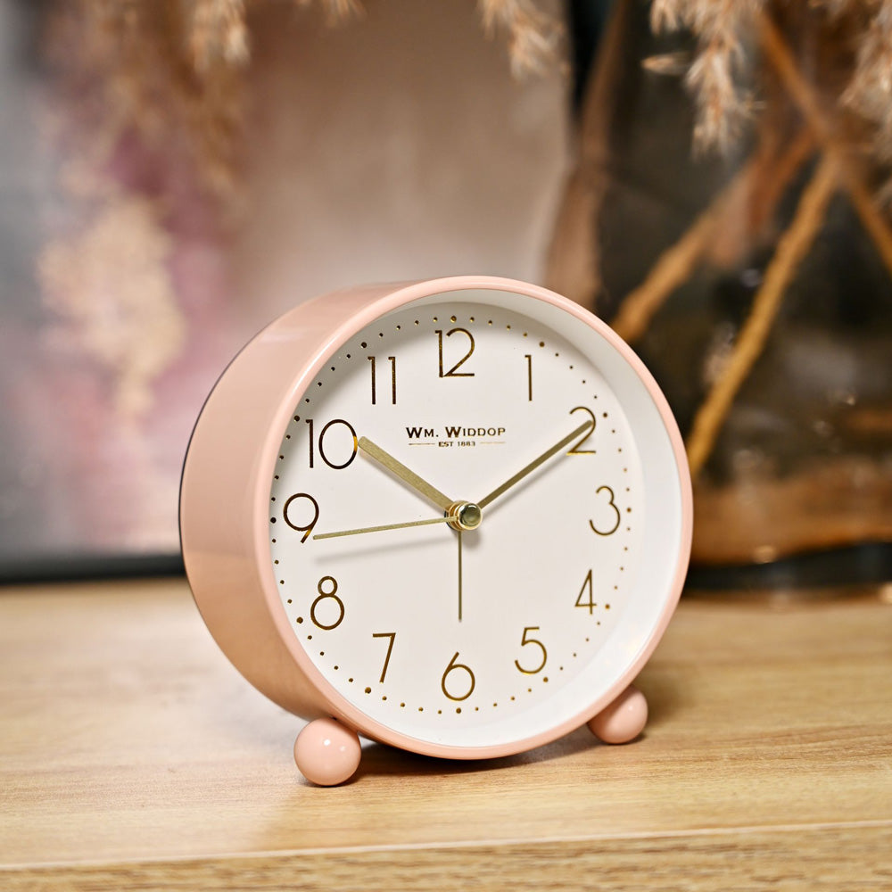 Wm.Widdop Metal Case Alarm Clock Light & Snooze Blush 10.8cm