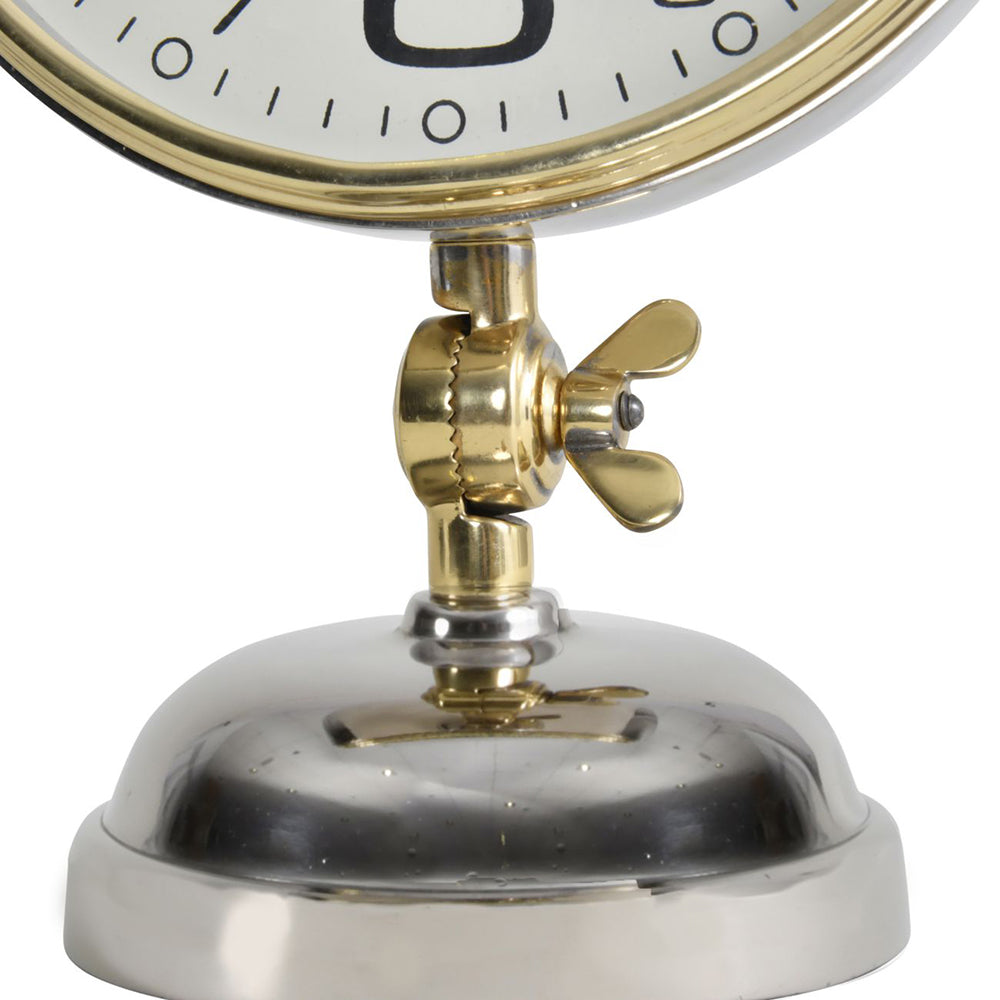 Libra Stollard Silver Nickel Mantel Clock with Gold Angle Adjuster and Detail
