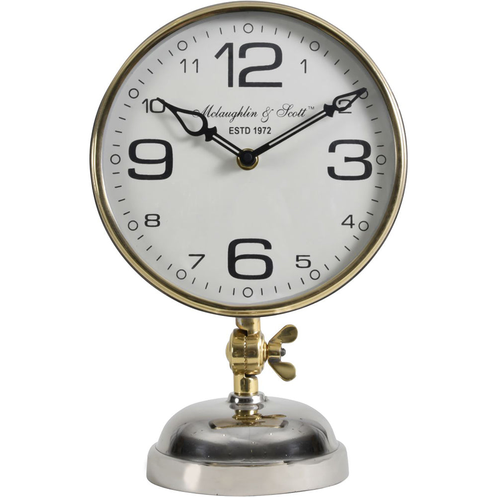 Libra Stollard Silver Nickel Mantel Clock with Gold Angle Adjuster and Detail
