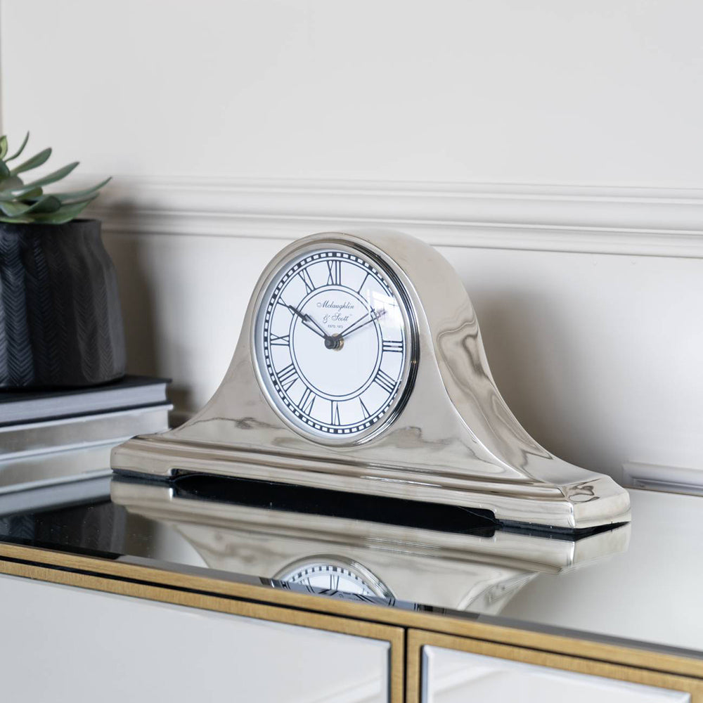 Libra Retro Carriage Mantel Clock in Nickel Finish