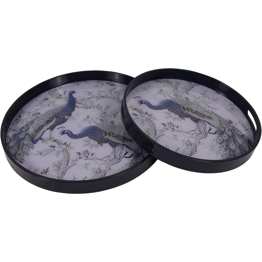 Laura Ashley Belvedere Peacock Print Set Of 2 Trays