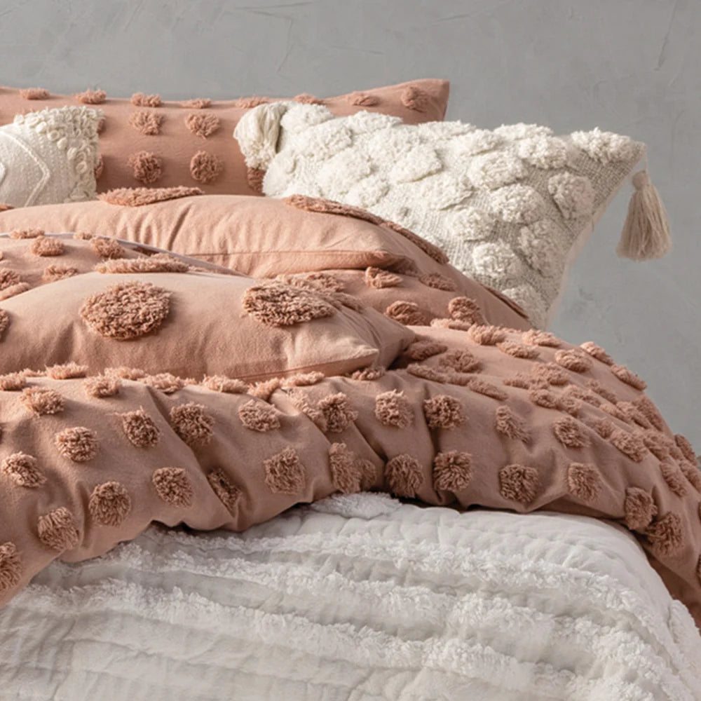 Haze Tufted 100% Cotton Duvet Cover Set Maple
