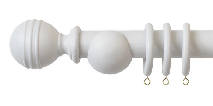 Laura Ashley 35mm Pale Dove Grey Wooden Curtain Pole Ribbed Ball Finial