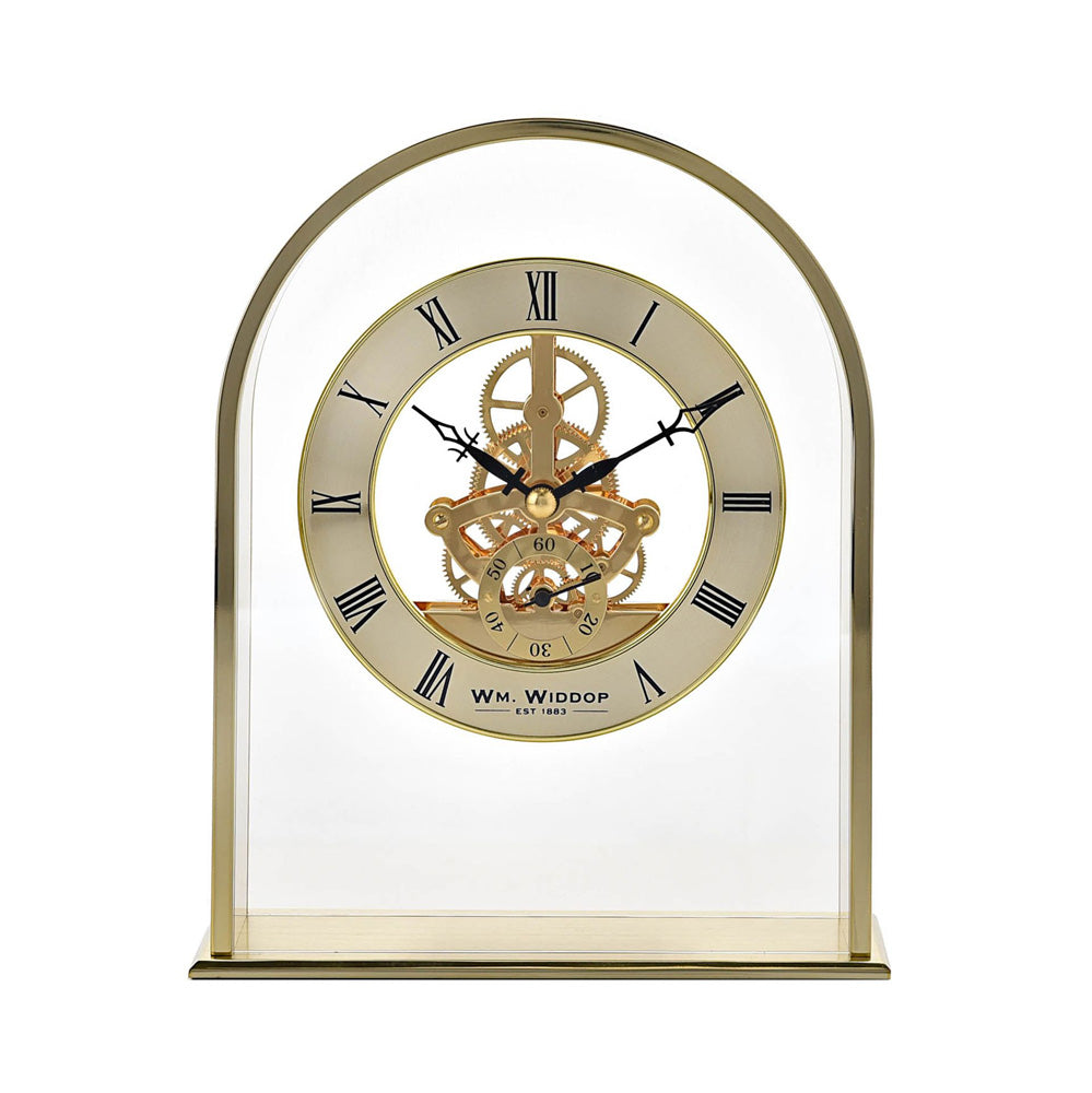 Wm.Widdop Gold Arch Mantel Clock Skeleton Dial Roman