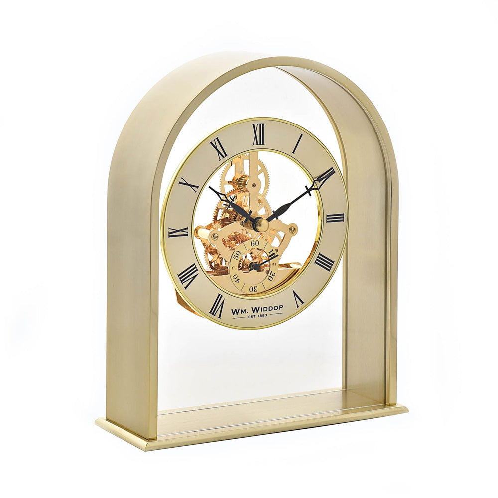 Wm.Widdop Gold Arch Mantel Clock Skeleton Dial Roman