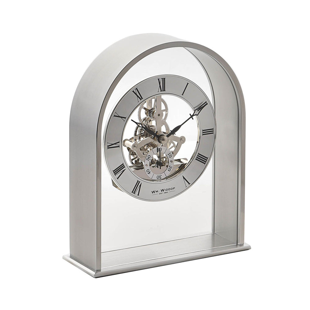 Wm.Widdop Silver Arch Mantel Clock Skeleton Dial Roman