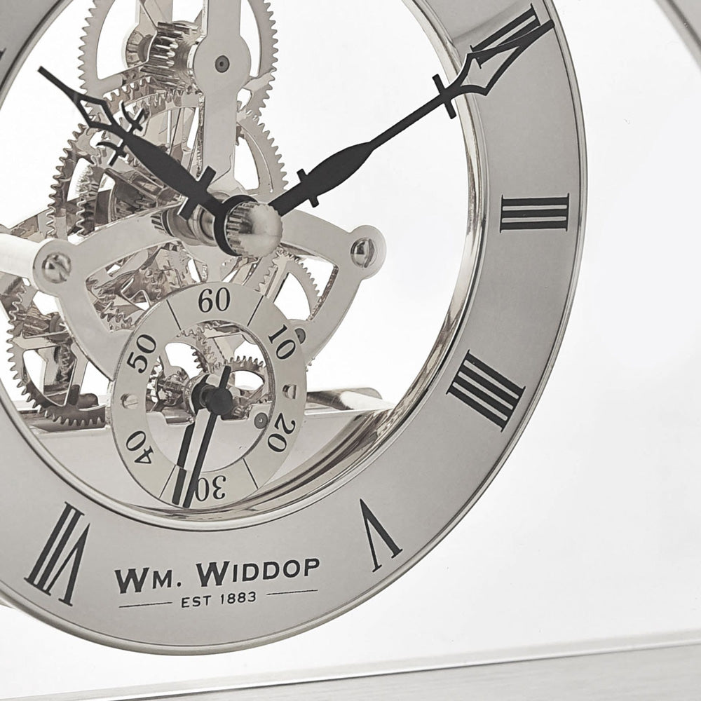Wm.Widdop Silver Arch Mantel Clock Skeleton Dial Roman