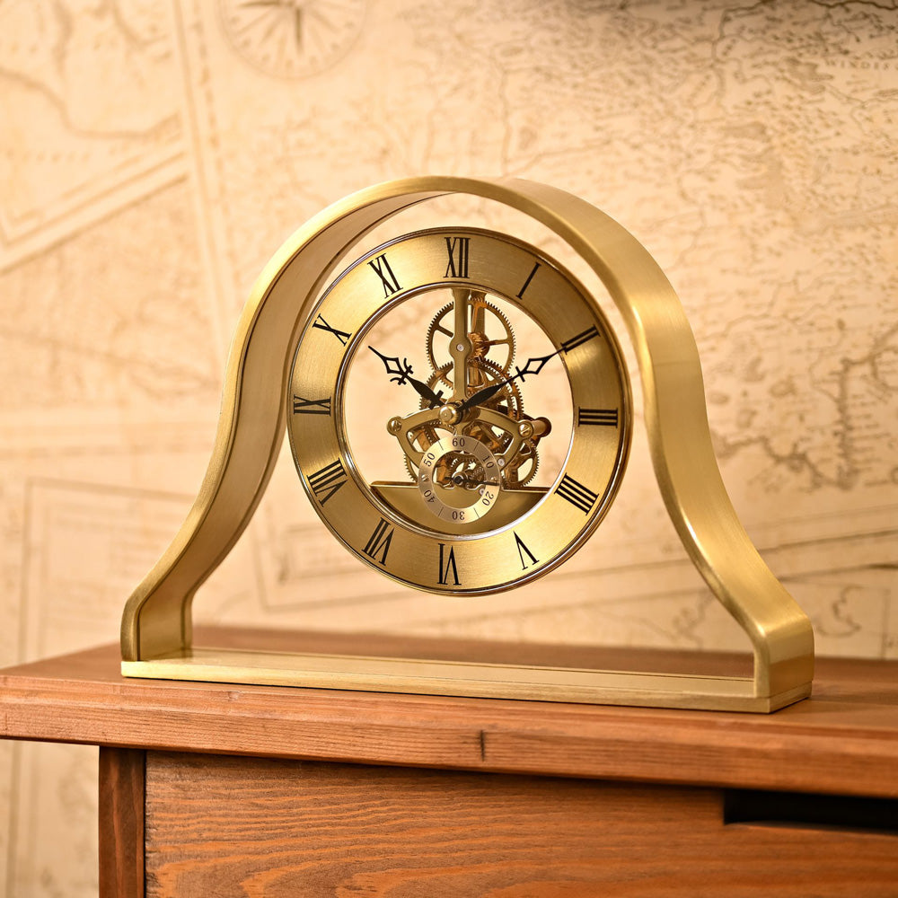 Wm.Widdop Napoleon Mantel Clock Gold Skeleton Movement