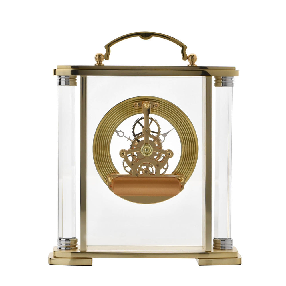 Wm. Widdop Gold Mantel Clock with Handle Skeleton Movement *(12/10)*