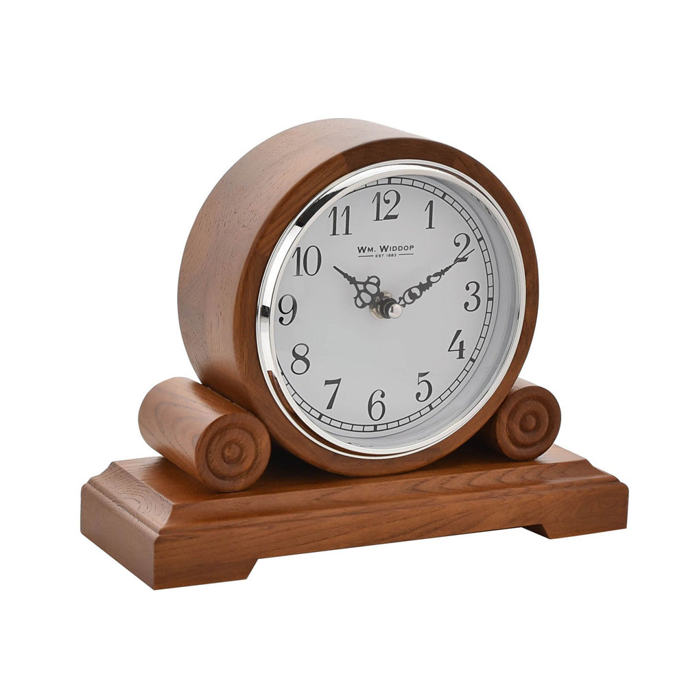 Wm. Widdop Barrel Shape Oak Finish  Arabic Mantel Clock