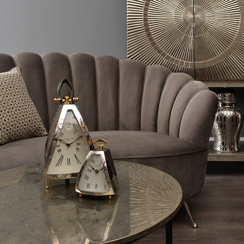 Libra Isosceles Curved Front Mantel Clock Leather Handle