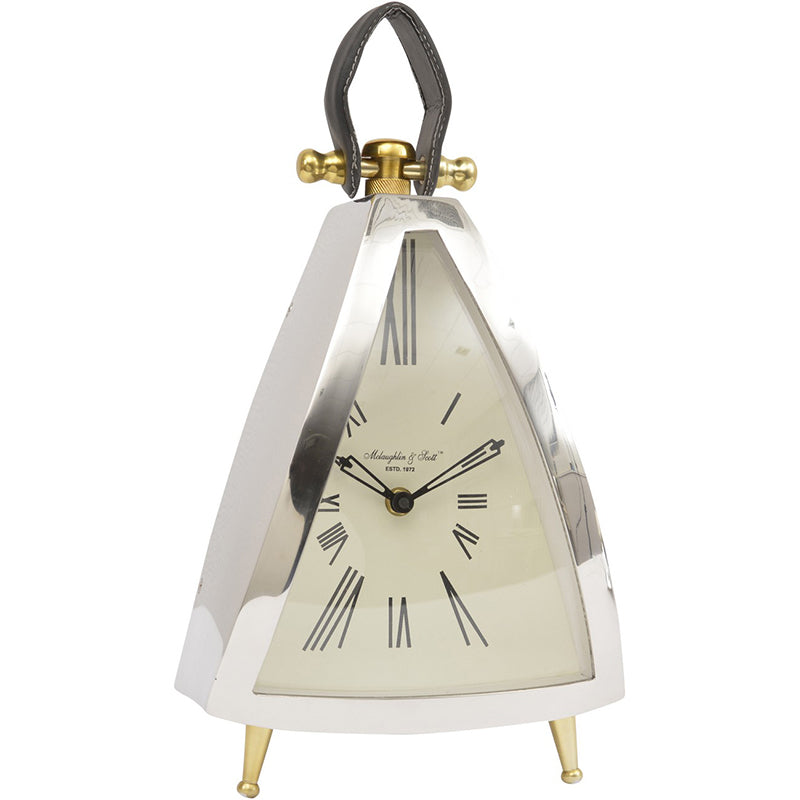 Libra Isosceles Curved Front Mantel Clock Leather Handle