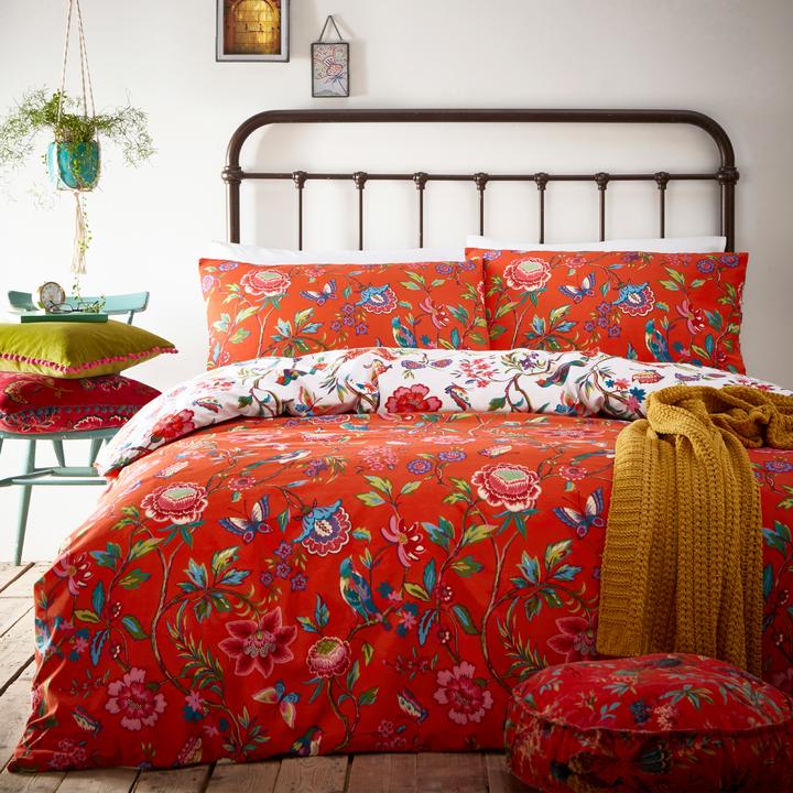 Pomelo Tropical Floral Duvet Cover Set Orange